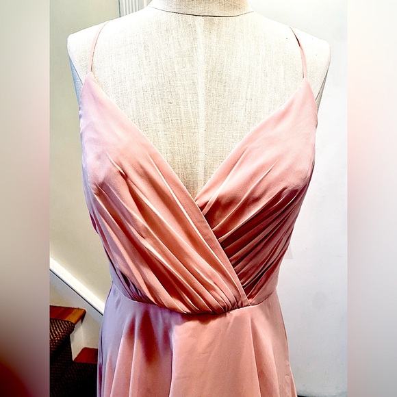 David’s Bridal, NWT, Long Spaghetti V Neck Full Skirt Dress, Sz 10, Ballet - Picture 5 of 13